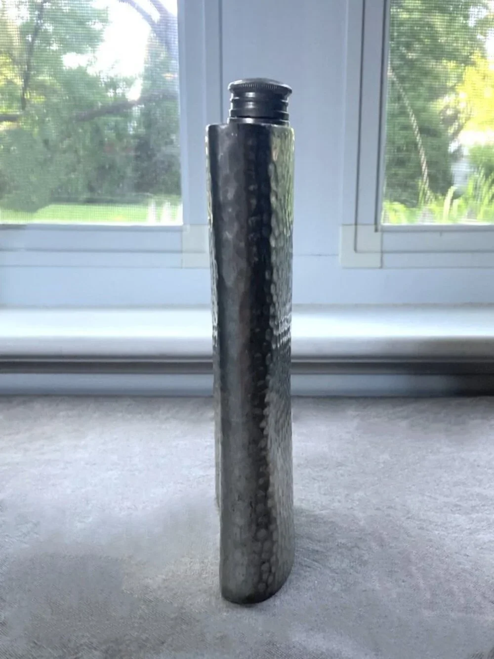 Sheffield England Pewter, 10 oz Hammered Hip Flask, Screw Cap, 6